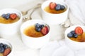 Creme Brulee Dessert with Strawberry, Blueberry and Fresh Mint L Royalty Free Stock Photo