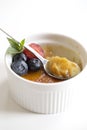 Creme Brulee Dessert with Strawberry, Blueberry and Fresh Mint L Royalty Free Stock Photo