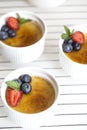 Creme Brulee Dessert with Strawberry, Blueberry and Fresh Mint L Royalty Free Stock Photo