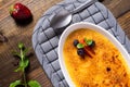 Creme Brulee Dessert with Strawberry, Blueberry and Fresh Mint Leaves Royalty Free Stock Photo