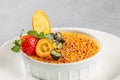 Creme brulee desserts with cream and cane sugar with fresh berries Royalty Free Stock Photo