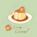 Creme caramel dessert isolated in vector