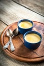 Creme caramel in the pots Royalty Free Stock Photo