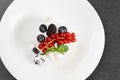 Cremeschnitte with berries closeup overhead Royalty Free Stock Photo