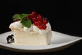 Cremeschnitte with berries in darkness closeup Royalty Free Stock Photo