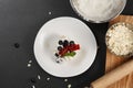 Cremeschnitte with berries and ingredients overhead Royalty Free Stock Photo