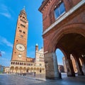 Cremona Cathedral with Torrazzo bell tower from Via Giovanni Baldesio, Italy Royalty Free Stock Photo