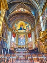 The main altar and vault of Cremona Cathedral, on April 6 in Cremona, Italy