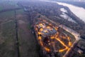 sunset time drone shot of Colonie Padane club Cremona, Lombardy, Italy in winter in Padain plain, river Po Royalty Free Stock Photo