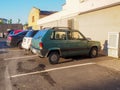 80's green fiat panda vintage city car italian design parked in the street Royalty Free Stock Photo