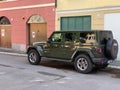 2021 sarge green jeep rubicon parked in the street