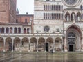 Cremona, Lombardy, Italy - April 19th 2020 people walking, plants have grow