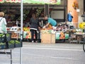 Cremona, Lombardy, Italy - 16 th may 2020 - People grocery shopping socially distance d in local biologic open air food market