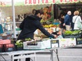 Cremona, Lombardy, Italy - 16 th may 2020 - People grocery shopping socially distance d in local biologic open air food market