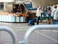 Cremona, Lombardy, Italy - 16 th may 2020 - People grocery shopping socially distance d in local biologic open air food market