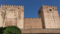 Crenelated thirteenth-century towers of the citadel in the Alhambra of Granada, Spain