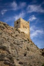 Crenellated Tower of Homenaje of the medieval castle of Alhama de Murcia Royalty Free Stock Photo