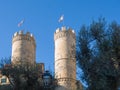 Crenellated Towers of Porta Soprana famous gate of old Genoa