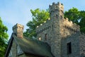 Crenellated turret of a castlelike old home