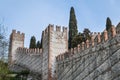 Crenellated Walls and Towers of the Ancient Italian Walled City of Soave in the Verona area. Royalty Free Stock Photo