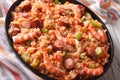 Creole food: jambalaya with shrimp and sausage close-up. horizon Royalty Free Stock Photo