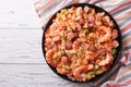 Creole jambalaya with shrimp and sausage. horizontal top view