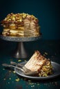Crepe cake with chocolate and nuts