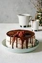 Crepe cake made of thin Crepe with butter cream, cocoa, chocolate,freeze-dried strawberries.