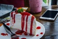 Crepe cake strawberry on cafe coffee shop , dessert sweet food