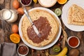 Crepe with chocolate and fruit Royalty Free Stock Photo