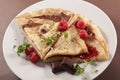 Crepe with chocolate and raspberry Royalty Free Stock Photo