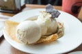 Crepe with ice cream and banana burned topping