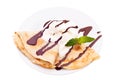 Crepe with ice cream and chocolate topping