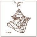 Crepe pancake sketch icon for European French food cuisine cafe dessert menu design Royalty Free Stock Photo