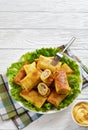 Crepe rolls with ground chicken meat filling Royalty Free Stock Photo