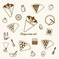 Crepe & sweets icon illustration set