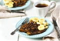 Crepes with banana and chocolate sauce Royalty Free Stock Photo