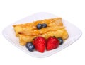 Crepes with Berries. Rolled Pancakes with Strawberry, Blueberry