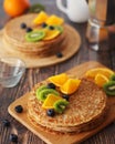 Crepes or bliny with fruits Royalty Free Stock Photo