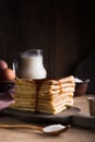 Crepes with caramelized quince and apple for dessert. Pancake Week.