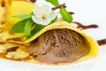 Crepes with chocolate ice cream Royalty Free Stock Photo