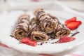 Crepes with chocolate and strawberries Royalty Free Stock Photo