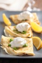 Crepes with cream fraiche Royalty Free Stock Photo