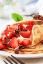 Crepes with curd cheese and strawberries Royalty Free Stock Photo