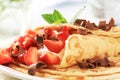 Crepes with curd cheese and strawberries