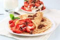 Crepes with curd cheese and strawberries Royalty Free Stock Photo