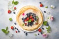 Crepes with fresh berries. Sweet homemade pancakes. Generative AI