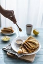 crepes with honey and tea