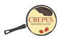 Crepes or Pancakes in Crepe Pan Logo with Strawberries Royalty Free Stock Photo