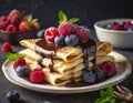 Crepes stacked with blueberries Royalty Free Stock Photo